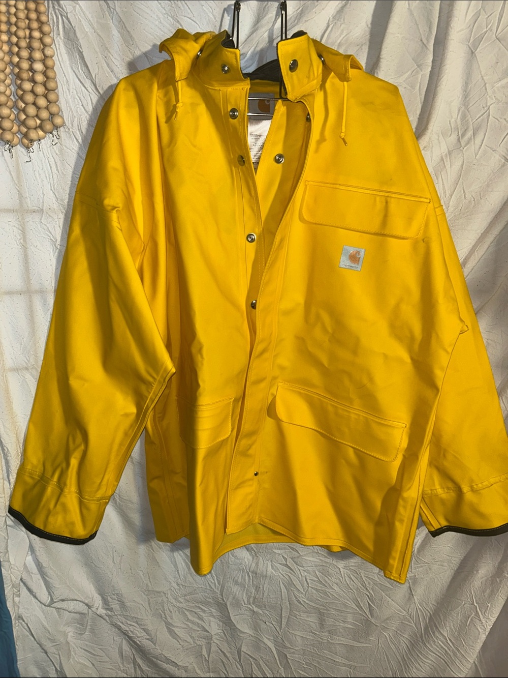 Carhartt Bright Yellow Hooded Waterproof Work Raincoat size medium. NWT